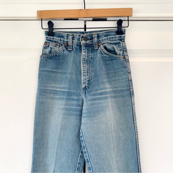 Vintage Levi's Jeans Big E Maroon Logo Tab High Rise Flare 60s 70s Size 23 x 32 - Picture 3 of 12